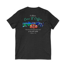 Load image into Gallery viewer, Women's Fallon Cars N Coffee (print on back) Jersey V-neck tee