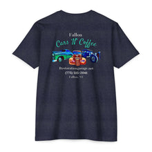 Load image into Gallery viewer, Women's Jersey soft Tee Fallon Cars "N" Coffee (Print on back)