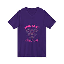 Load image into Gallery viewer, Womens Jersey Short Sleeve V-Neck Tee - Live fast die pretty