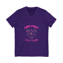 Load image into Gallery viewer, Womens Jersey Short Sleeve V-Neck Tee - Live fast die pretty