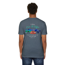 Load image into Gallery viewer, Women's Jersey soft Tee Fallon Cars "N" Coffee (Print on back)