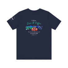 Load image into Gallery viewer, Women's Jersey short sleeve tee Fallon Cars"N"Coffee (print on back)