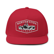 Load image into Gallery viewer, Rustoration Garage Embroidered Flat Bill Cap – Retro Trucking & Beer Lover Snapback