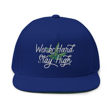 Load image into Gallery viewer, Work Hard Stay High Embroidered Flat Bill Cap – Retro Trucking & Beer Lover Snapback