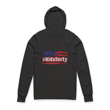 Load image into Gallery viewer, Ride for Ty American flag - Unisex Hooded Long Sleeve Tee