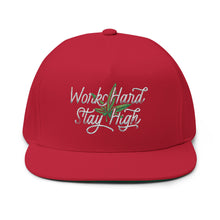 Load image into Gallery viewer, Work Hard Stay High Embroidered Flat Bill Cap – Retro Trucking & Beer Lover Snapback