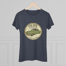 Load image into Gallery viewer, Vintage Olive Rustoration Garage Women's Tee — Classic Green Car Logo