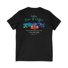 Load image into Gallery viewer, Women's Fallon Cars N Coffee (print on back) Jersey V-neck tee