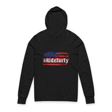 Load image into Gallery viewer, Ride for Ty American flag - Unisex Hooded Long Sleeve Tee