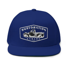 Load image into Gallery viewer, Rustoration Garage Embroidered Flat Bill Cap – Retro Trucking & Beer Lover Snapback