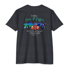 Load image into Gallery viewer, Women's Jersey soft Tee Fallon Cars "N" Coffee (Print on back)