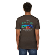 Load image into Gallery viewer, Women's Jersey soft Tee Fallon Cars "N" Coffee (Print on back)