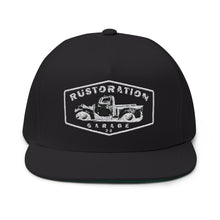 Load image into Gallery viewer, Rustoration Garage Embroidered Flat Bill Cap – Retro Trucking & Beer Lover Snapback