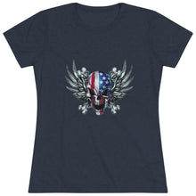 Load image into Gallery viewer, American Skull Wings - Women's Triblend Tee - On Front