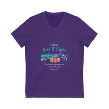 Load image into Gallery viewer, Unisex - Fallon Cars N Coffee - Print on front - Jersey Short Sleeve V-Neck Tee