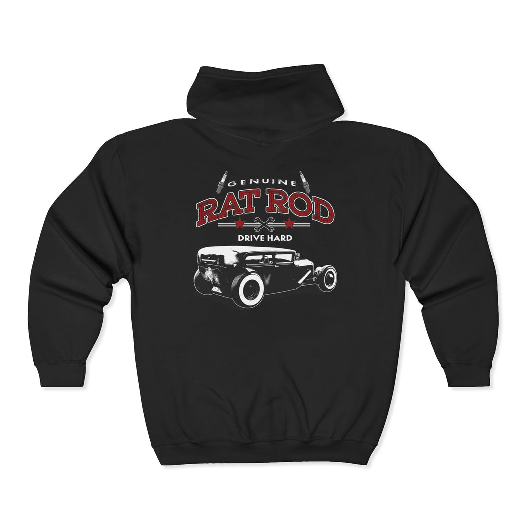 RAT ROD MEN's - Full Zip Hooded Sweatshirt - Black Logo On Back