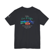 Load image into Gallery viewer, Women&#39;s Jersey short sleeve tee Fallon Cars&quot;N&quot;Coffee (print on back)
