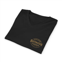 Load image into Gallery viewer, Ladies Cars &amp; Coffee V-Neck Tee - Rustoration Garage Logo (print on back)
