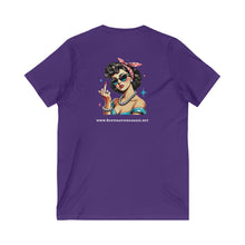 Load image into Gallery viewer, Women&#39;s Rockabilly Chick (print on back) Jersey V-neck tee
