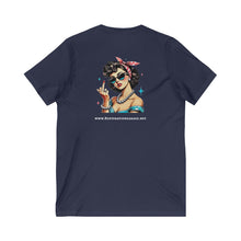 Load image into Gallery viewer, Women&#39;s Rockabilly Chick (print on back) Jersey V-neck tee

