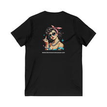 Load image into Gallery viewer, Women&#39;s Rockabilly Chick (print on back) Jersey V-neck tee
