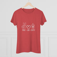 Load image into Gallery viewer, Women&#39;s Peace, Love, Coffee Triblend Tee
