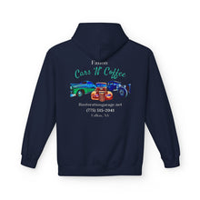 Load image into Gallery viewer, Women&#39;s Fallon Cars N Coffee (print on back) midweight fleece Hoodie
