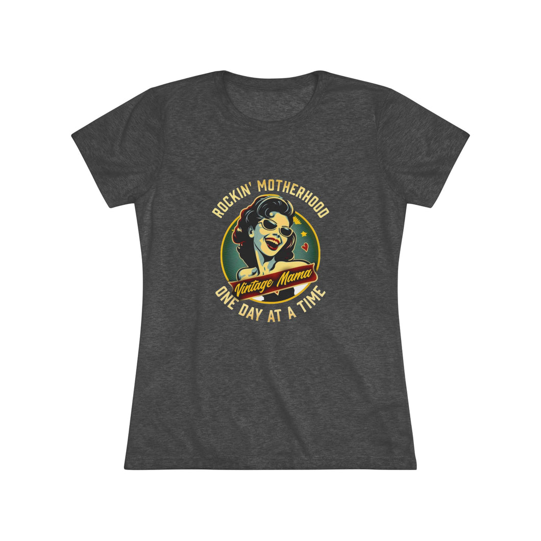 Women's Tri Blend Tee Rockin Motherhood (Print on front)