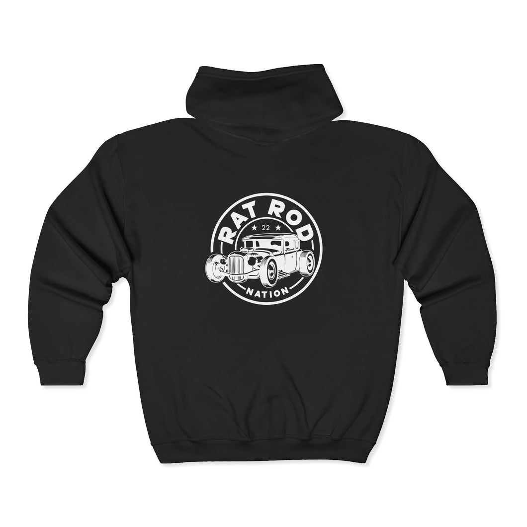 Rat Rod Nation - Full Zip Hooded Sweatshirt - Black Logo On Back