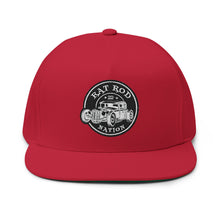 Load image into Gallery viewer, Rat Rod Nation Embroidered Flat Bill Cap – Retro Trucking &amp; Beer Lover Snapback
