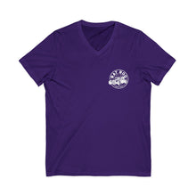 Load image into Gallery viewer, Women&#39;s Jersey Knit V- Neck Rustoration Garage (print on back)
