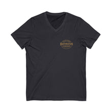 Load image into Gallery viewer, Ladies Cars &amp; Coffee V-Neck Tee - Rustoration Garage Logo (print on back)
