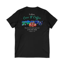 Load image into Gallery viewer, Women&#39;s Cars &#39;N&#39; Coffee (on back) V-Neck Tee
