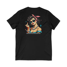 Load image into Gallery viewer, Women's Rockabilly Chick (print on back) Jersey V-neck tee

