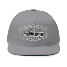 Load image into Gallery viewer, Rustoration Garage Embroidered Flat Bill Cap – Retro Trucking &amp; Beer Lover Snapback
