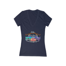 Load image into Gallery viewer, Women&#39;s Jersey Short Sleeve Deep V-Neck Tee - Cantaloupe Festival - Print on front
