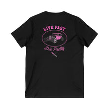 Load image into Gallery viewer, Women&#39;s Live Fast Die Pretty (print on back) Jersey V-neck tee
