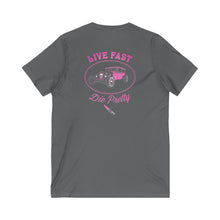 Load image into Gallery viewer, Women&#39;s Live Fast Die Pretty (print on back) Jersey V-neck tee
