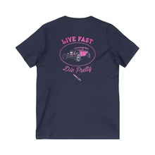 Load image into Gallery viewer, Women&#39;s Live Fast Die Pretty (print on back) Jersey V-neck tee
