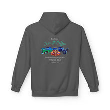 Load image into Gallery viewer, Women&#39;s Fallon Cars N Coffee (print on back) midweight fleece Hoodie
