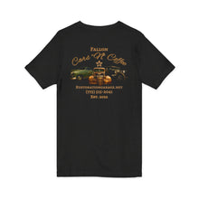 Load image into Gallery viewer, Ladies Cars &amp; Coffee V-Neck Tee - Rustoration Garage Logo (print on back)
