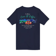 Load image into Gallery viewer, Women&#39;s Fallon Cars N Coffee (print on back) Jersey V-neck tee
