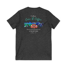 Load image into Gallery viewer, Women&#39;s Fallon Cars N Coffee (print on back) Jersey V-neck tee
