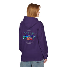 Load image into Gallery viewer, Women&#39;s Fallon Cars N Coffee (print on back) midweight fleece Hoodie
