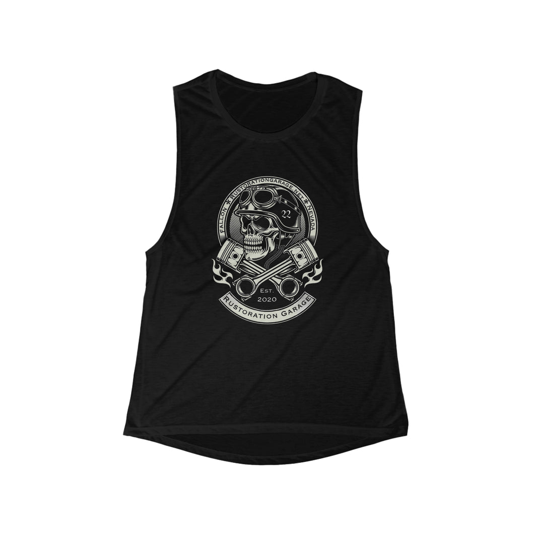 Women's Rustoration Garage skull/piston Flowy Scoop Muscle Tank