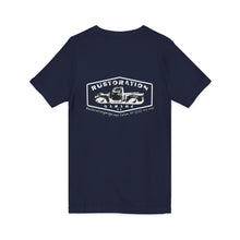 Load image into Gallery viewer, Women&#39;s Jersey short sleeve V-neck Rustoration Garage on back
