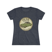 Load image into Gallery viewer, Vintage Olive Rustoration Garage Women's Tee — Classic Green Car Logo
