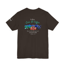 Load image into Gallery viewer, Women&#39;s Jersey short sleeve tee Fallon Cars&quot;N&quot;Coffee (print on back)
