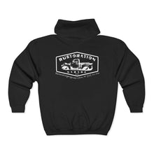 Load image into Gallery viewer, Men&#39;s - Rustoration Garage - Full Zip Hooded Sweatshirt - Black Logo On Back
