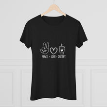 Load image into Gallery viewer, Women&#39;s Peace, Love, Coffee Triblend Tee
